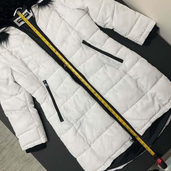 Karl Lagerfeld Paris White Long Faux Fur Puffer Coat - Size Large - Picture 16 of 16
